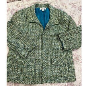 Christopher & Banks Green & Blue Tweed Studded Cuff Jacket Blazer Size XL